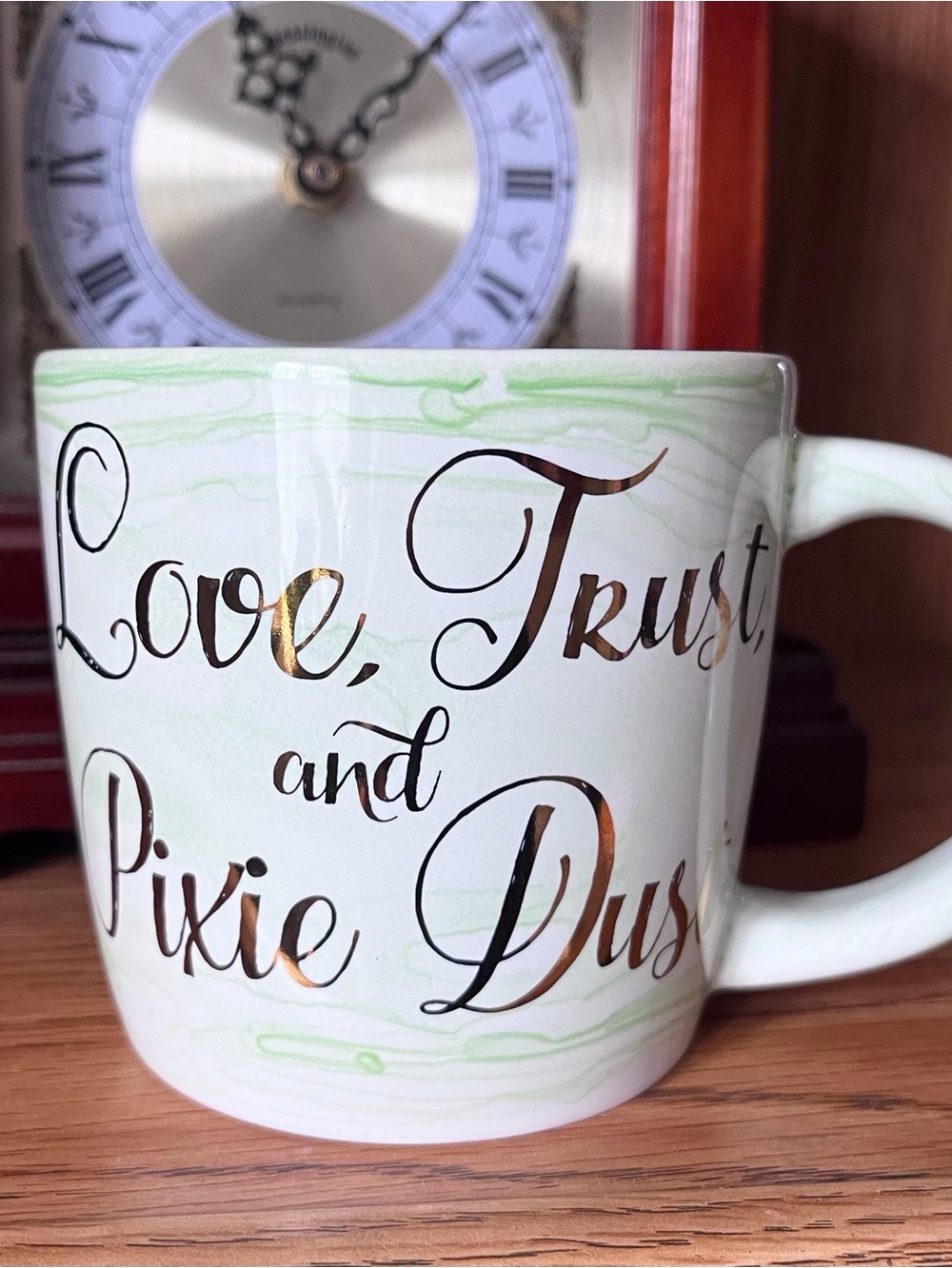 Disney Tinkerbell Mug Marbled Green and Cream Pixie Dust